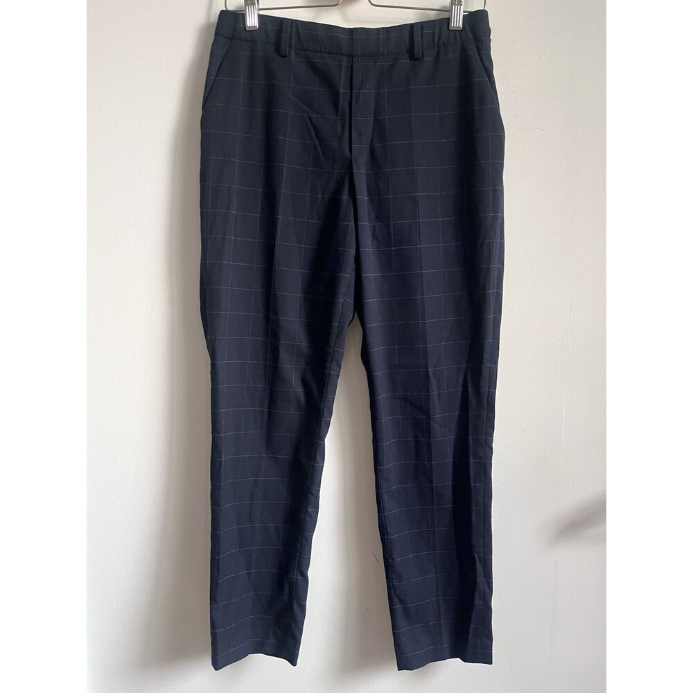 UNIQLO Women’s Smart Ankle Pants Waist Stretch 28-29 M Navy Windowpane Preppy Ac